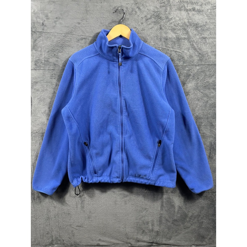 LL Bean Women Large Blue Full Zip Fleece Jacket Mock Neck Pockets 0FJT3